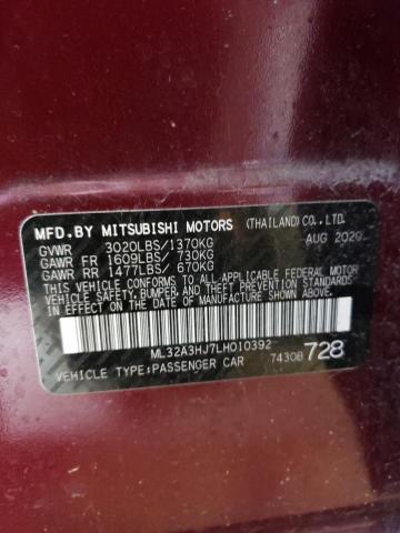 ML32A3HJ7LH010392 - 2020 MITSUBISHI MIRAGE ES PURPLE photo 13