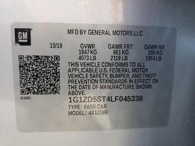 1G1ZD5ST4LF045338 - 2020 CHEVROLET MALIBU LT SILVER photo 12