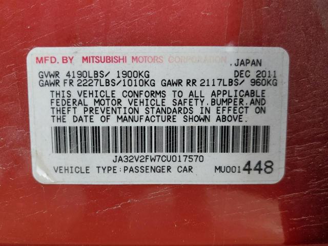 JA32V2FW7CU017570 - 2012 MITSUBISHI LANCER SE RED photo 12