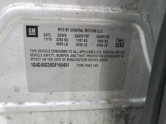 1G4G45G36GF169491 - 2016 BUICK LACROSSE SPORT TOURING SILVER photo 12