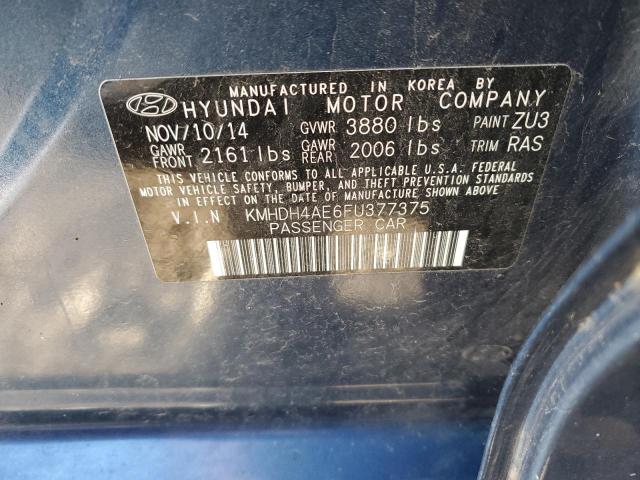 KMHDH4AE6FU377375 - 2015 HYUNDAI ELANTRA SE BLUE photo 12