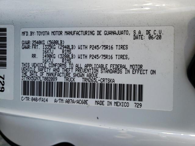 3TYRX5GN7LT002089 - 2020 TOYOTA TACOMA ACCESS CAB თეთრი ფოტო 12