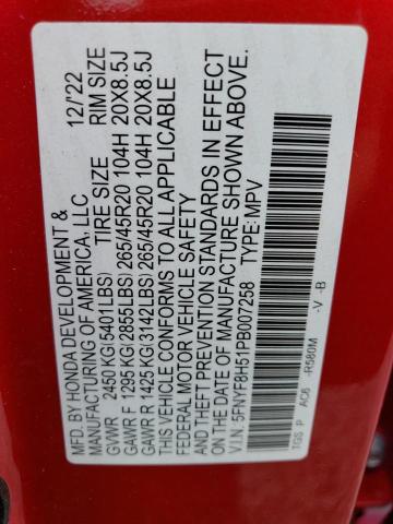 5FNYF8H51PB007258 - 2023 HONDA PASSPORT EXL წითელი ფოტო 13