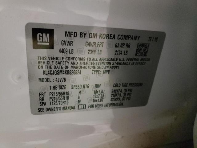 KL4CJGSM4KB826824 - 2019 BUICK ENCORE ESSENCE WHITE photo 12