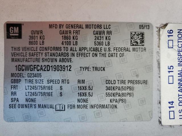 1GCWGFCA2D1903912 - 2013 CHEVROLET EXPRESS G2 WHITE photo 12