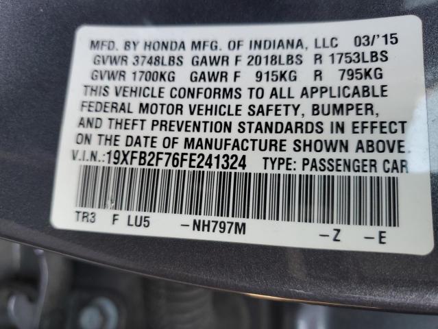 19XFB2F76FE241324 - 2015 HONDA CIVIC SE GRAY photo 12