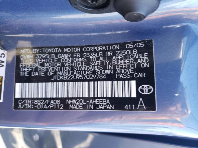 JTDKB22U957029784 - 2005 TOYOTA PRIUS BLUE photo 12