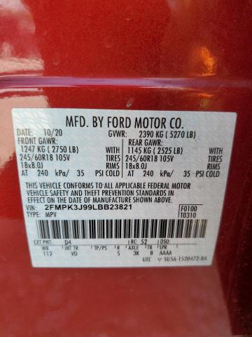 2FMPK3J99LBB23821 - 2020 FORD EDGE SEL RED photo 13