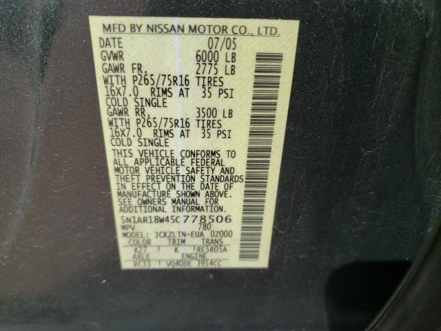 5N1AR18W45C778506 - 2005 NISSAN PATHFINDER LE 灰色 照片 13