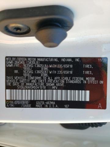 5TDGZRAH5MS041918 - 2021 TOYOTA HIGHLANDER XLE WHITE photo 13