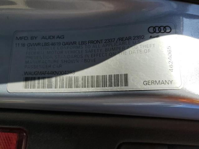 WAUGMAF44KN004283 - 2019 AUDI A4 PREMIUM SILVER photo 12