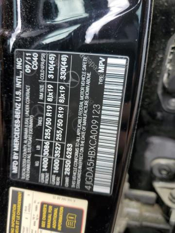 4JGDA5HBXCA009123 - 2012 MERCEDES-BENZ ML 350 4MATIC BLACK photo 13