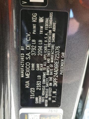 3KPF24AD6RE725376 - 2024 KIA FORTE LX GRAY photo 12