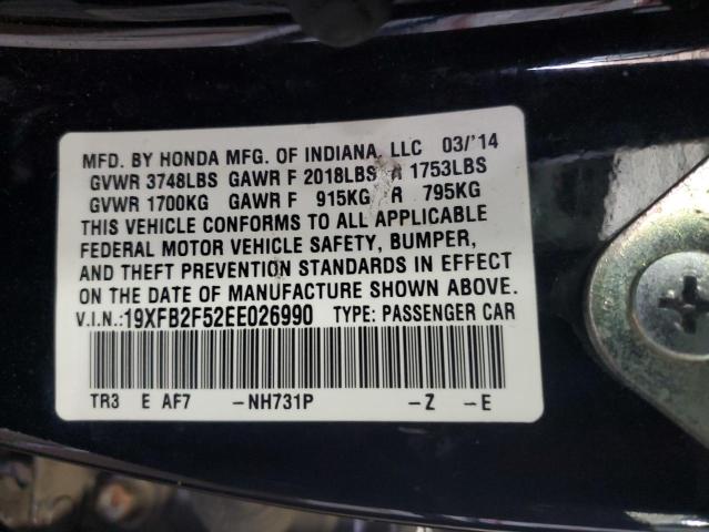 19XFB2F52EE026990 - 2014 HONDA CIVIC LX BLACK photo 12