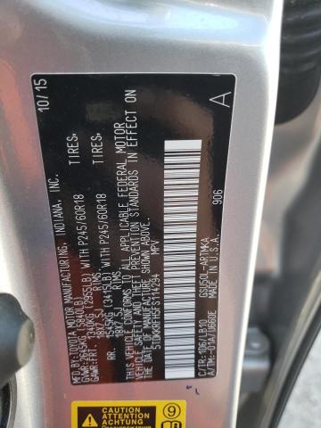 5TDKKRFH5FS114294 - 2015 TOYOTA HIGHLANDER XLE SILVER photo 13
