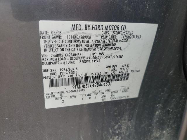 2FMDK51C49BA04531 - 2009 FORD FLEX SE GRAY photo 13