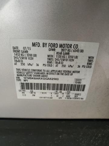 1FM5K8ARXGGA52583 - 2016 FORD EXPLORER POLICE INTERCEPTOR SILVER photo 13