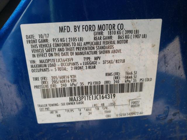 MAJ3P1TE1JC164319 - 2018 FORD ECOSPORT SE BLUE photo 12