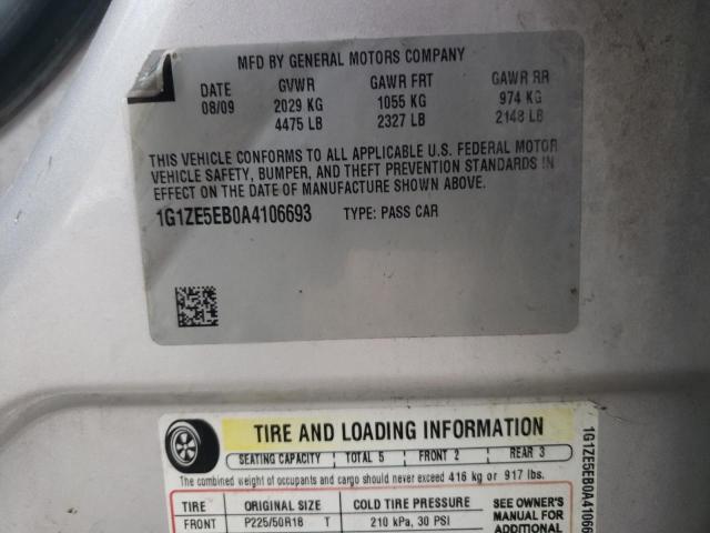 1G1ZE5EB0A4106693 - 2010 CHEVROLET MALIBU LTZ ვერცხლისფერი ფოტო 12