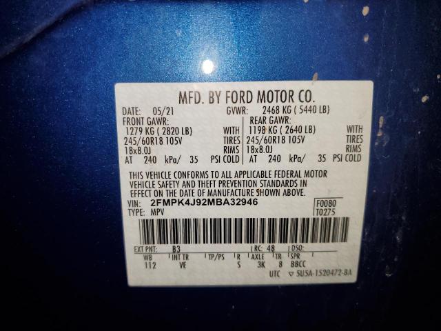 2FMPK4J92MBA32946 - 2021 FORD EDGE SEL BLUE photo 13