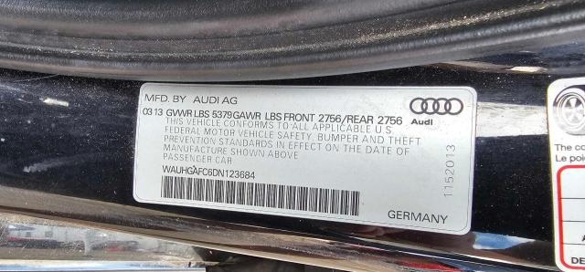 WAUHGAFC6DN123684 - 2013 AUDI A6 PRESTIGE BLACK photo 10