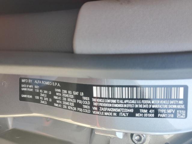 ZASPAKBN5M7D20449 - 2021 ALFA ROMEO STELVIO TI GRAY photo 13