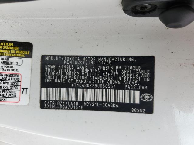 4T1CA30P35U060567 - 2005 TOYOTA CAMRY SOLA SE WHITE photo 12