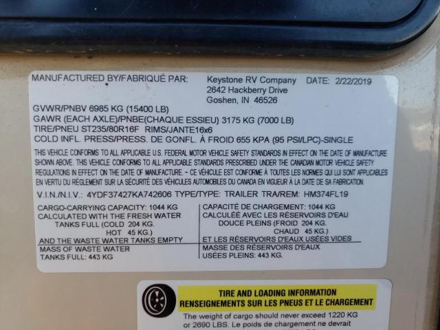 4YDF37427KA742606 - 2019 KEYSTONE MONTANA 双色 照片 10