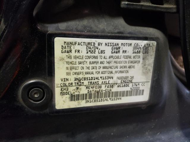 3N1CB51D14L915344 - 2004 NISSAN SENTRA 1.8 BLACK photo 13