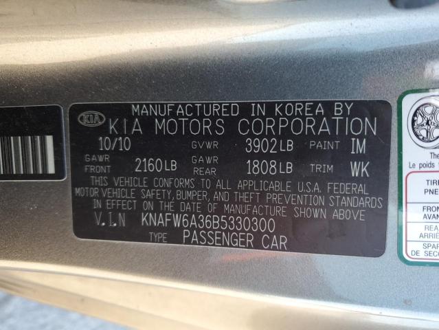 KNAFW6A36B5330300 - 2011 KIA FORTE SX GRAY photo 13