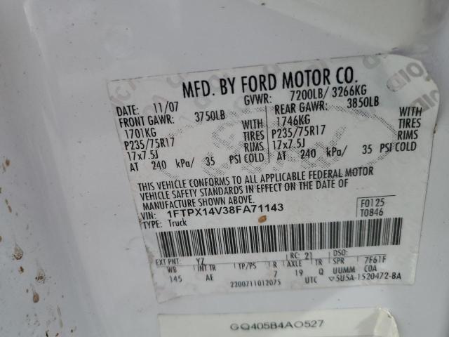 1FTPX14V38FA71143 - 2008 FORD F150 WHITE photo 12