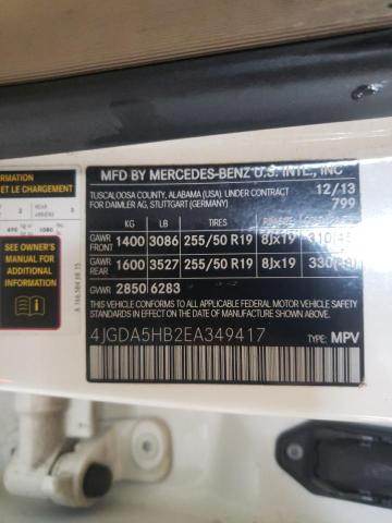 4JGDA5HB2EA349417 - 2014 MERCEDES-BENZ ML 350 4MATIC WHITE photo 13