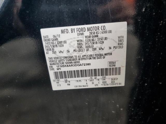 1FM5K8AR3DGA72380 - 2013 FORD EXPLORER POLICE INTERCEPTOR შავი ფოტო 13