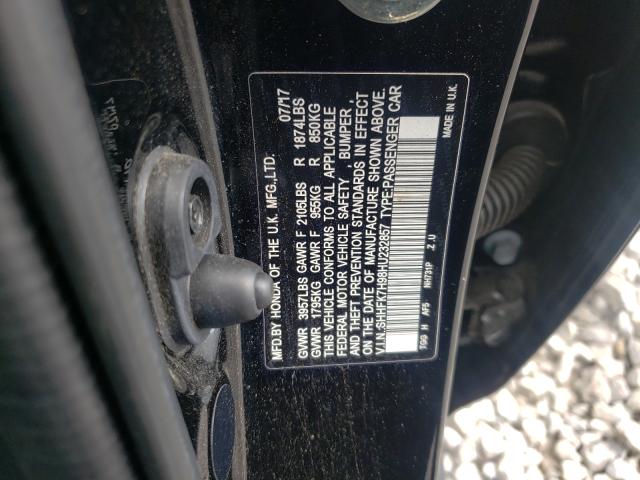 SHHFK7H98HU232857 - 2017 HONDA CIVIC SPORT TOURING BLACK photo 10