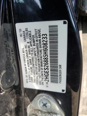 2HGES26885H608233 - 2005 HONDA CIVIC EX BLACK photo 12