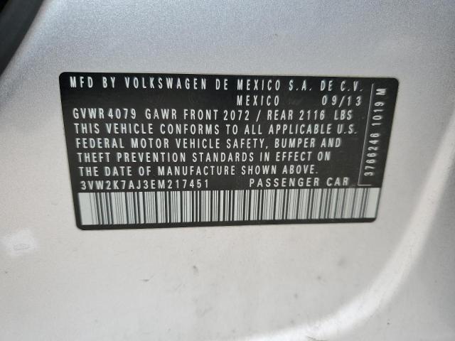 3VW2K7AJ3EM217451 - 2014 VOLKSWAGEN JETTA BASE SILVER photo 12