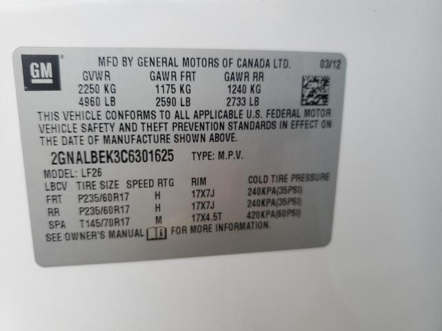 2GNALBEK3C6301625 - 2012 CHEVROLET EQUINOX LS WHITE photo 12