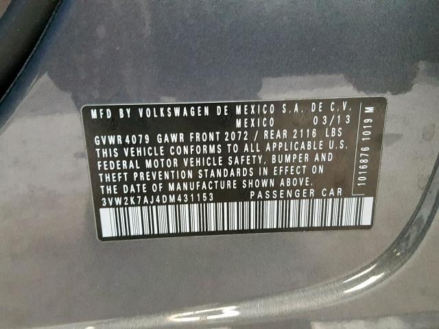 3VW2K7AJ4DM431153 - 2013 VOLKSWAGEN JETTA BASE  լուսանկար 10