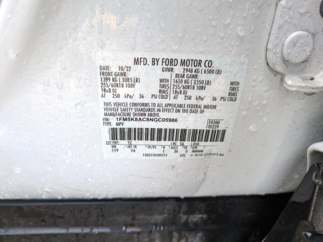 1FM5K8AC8NGC05986 - 2022 FORD EXPLORER POLICE INTERCEPTOR 双色 照片 12