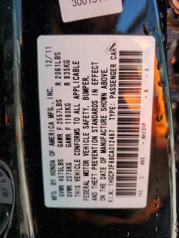 1HGCP3F88CA012467 - 2012 HONDA ACCORD EXL BLACK photo 12