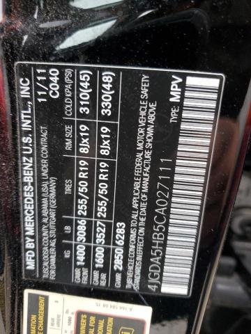 4JGDA5HB5CA027111 - 2012 MERCEDES-BENZ ML 350 4MATIC BLACK photo 13