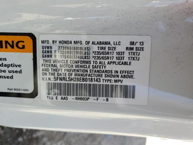 5FNRL5H28EB018143 - 2014 HONDA ODYSSEY LX WHITE photo 12