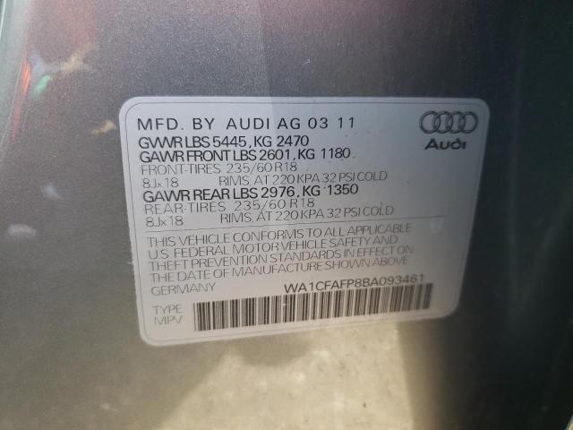 WA1CFAFP8BA093461 - 2011 AUDI Q5 PREMIUM GRAY photo 12