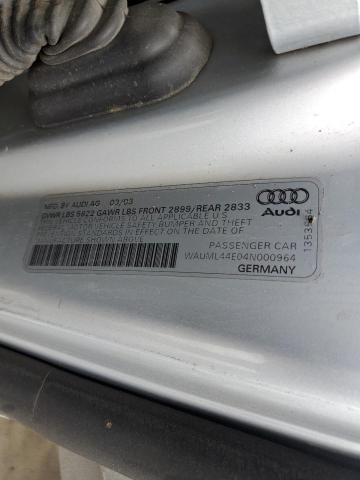 WAUML44E04N000964 - 2004 AUDI A8 L QUATTRO SILVER photo 12