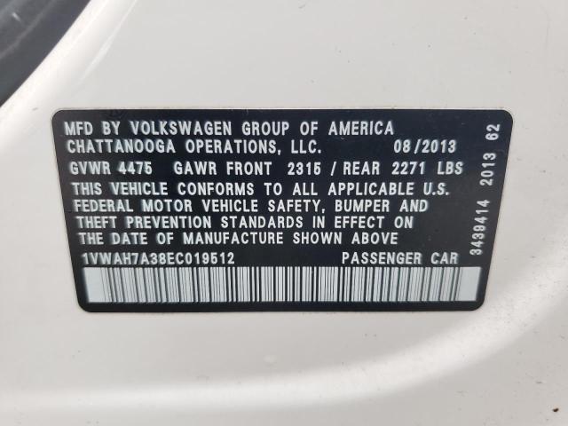 1VWAH7A38EC019512 - 2014 VOLKSWAGEN PASSAT S WHITE photo 12