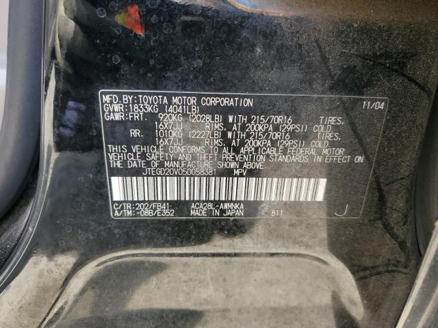 JTEGD20V050058381 - 2005 TOYOTA RAV4 BLACK photo 14