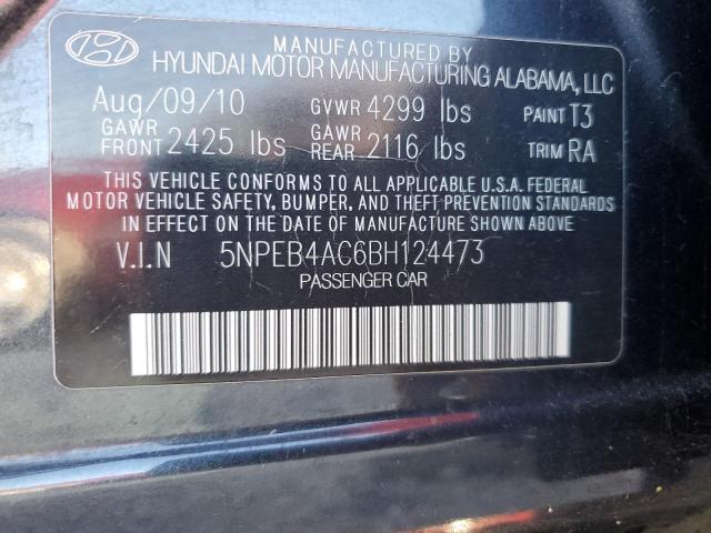 5NPEB4AC6BH124473 - 2011 HYUNDAI SONATA GLS BLUE photo 12