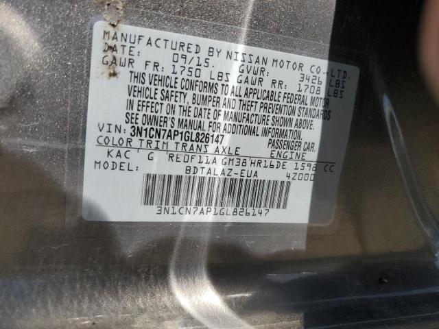 3N1CN7AP1GL826147 - 2016 NISSAN VERSA S GRAY photo 12