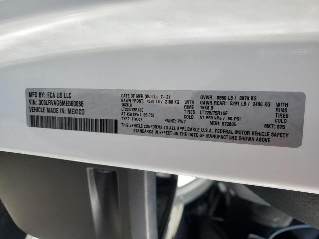 3C6LRVAG6ME560086 - 2021 RAM PROMASTER 1500 STANDARD WHITE photo 13