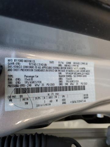 1FADP3E24HL211422 - 2017 FORD FOCUS S SILVER photo 12